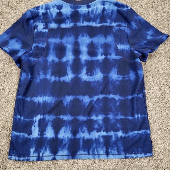 Dickies Mens XL Tie Dye V Neck Scrub Top Short Sleeve Pocket Zipper Blue - Picture 3 of 9